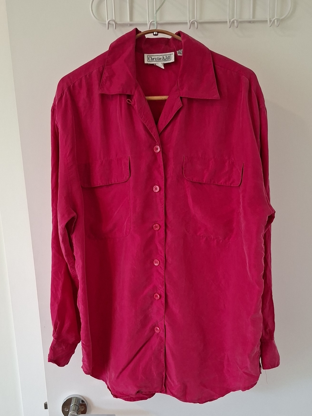 Vintage 90's 100% Sandwashed Silk Vibrant Pink Button-down Shirt/Tunic (Size S)